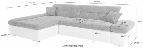 DOMO collection Ecksofa Moric B/T/H 300/172/80 cm, auch in Cord, L-Form, XXL-Format, wahlweise auch mit Bettfunktion und Armverstellung Bild 3