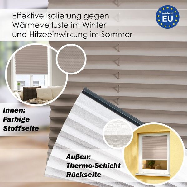 DomDeco Plissee Premium Thermo Plissee ohne Bohren, Sichtschutz, lichtdurchlässig, blickdicht, Klemmfix, Thermo-Wärmeschutz, verdunkelnd, blickdicht, Stufenlos