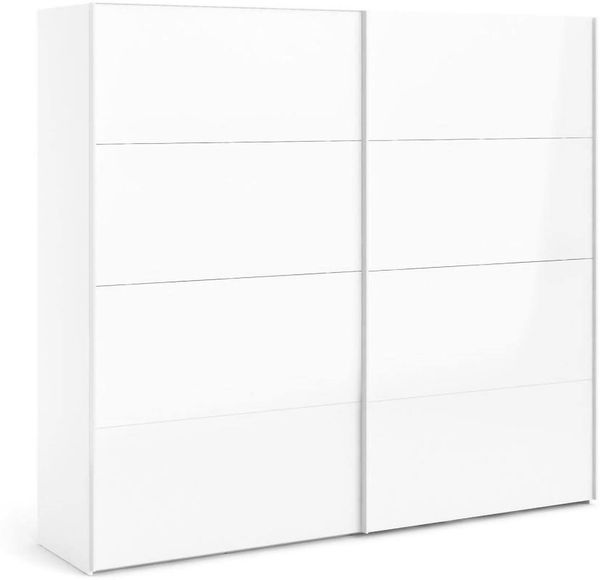 Dmora Kleiderschrank 2 Türen Kauri, Schlafzimmermöbel, Schrank, Garderobe, 243x61 h220 cm, Glänzendes Weiß