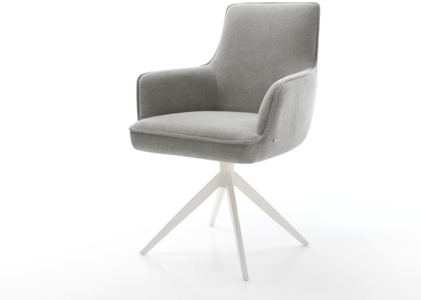 Drehstuhl Heira-Flex mit Armlehnen Strukturstoff Soft Grau Kreuzgestell breit Weiß 360° drehbar Wippfunktion Taschenfederkern
