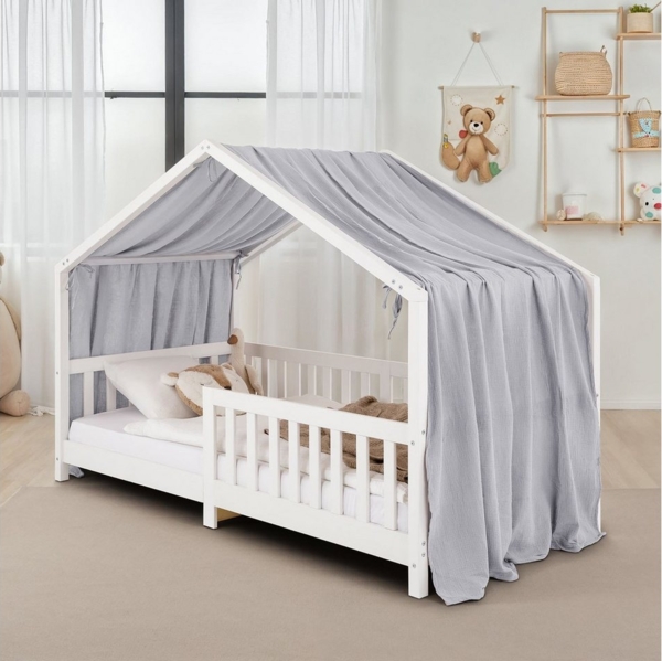 IDIMEX Betthimmel LIAN, Betthimmel Hausbett Deko, Musselin Baldachin 100% Baumwolle- hellgrau