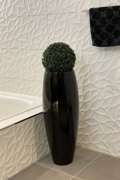 VIVANNO Bodenvase Fiberglas MAGNUM Rund, Schwarz Hochglanz 23x80 cm