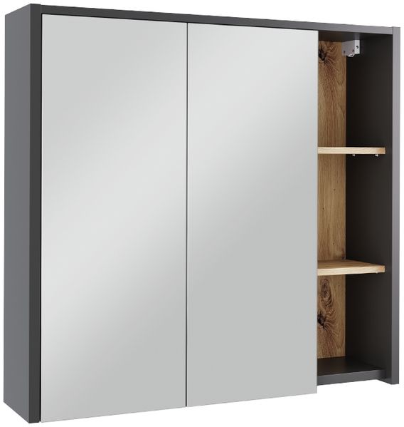 Badspiegelschrank Viola Grau/Artisan 80 x 75 cm mit offenen Regalen Vicco