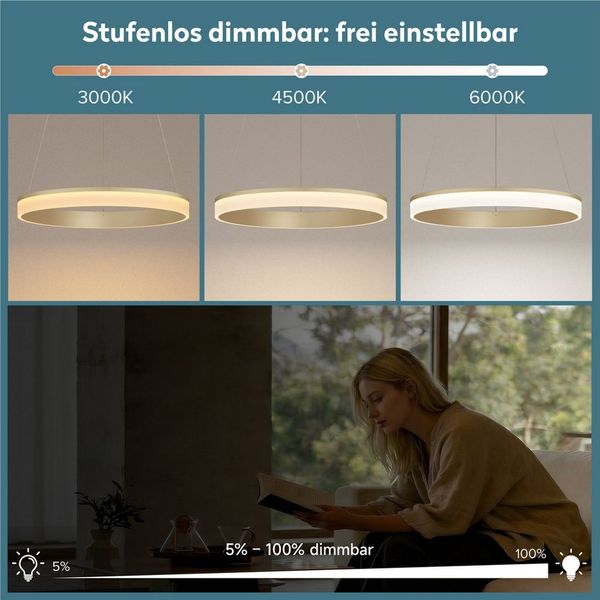 doporro Pendelleuchte Pendellampe Esszimmerlampe Dimmbar mit App & Fernbedienung Luvina02, einstellbarer Farbtemperatur von 3000–6000K, LED-Pendellampe