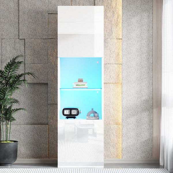 OKWISH Vitrine Vitrinenschrank in Hochglanz (Highboard, Aufbewahrungsschrank, Hochschrank, Lagerschrank , 1-St, 1 Glasboden, 2 Türen) Hochglanz Vitrine, mit LED-Beleuchtung