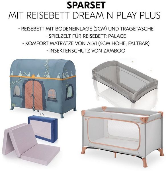 Hauck Baby-Reisebett Dream N Play Plus - Dusty Cork, Kinderreisebett mit Eingang, Matratze, Moskitonetz & Spielzelt faltbar