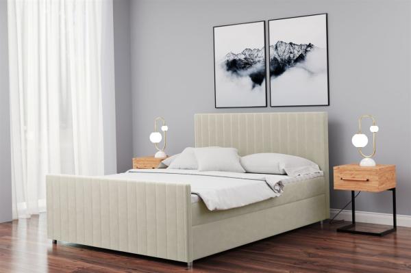 Boxspringbett Schlafzimmerbett ROSALIE 160x220cm in Stoff Matt Velvet Creme