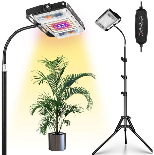 Rosnek Pflanzenlampe Vollspektrum LED mit Ständer, höhenverstellbar, dimmbare, LED fest integriert, mit timer(3/6/12 Stunden),60-160cm höhenverstellbar für große Pflanzen