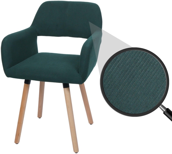 Esszimmerstuhl HWC-A50 II, Stuhl Küchenstuhl Polsterstuhl, Holz Stoff/Textil Cord (400g/m²) FSC® ~ grün