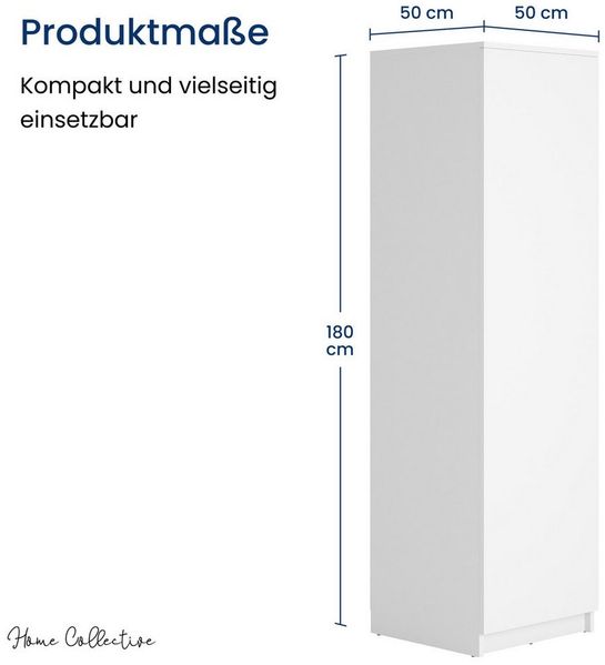 Home Collective Garderobenschrank Garderobe Mehrzweckschrank weiß 50cm Breite 180cm Höhe mit Kleiderstange und Extra-Fach, Kleiderschrank Organizer