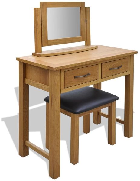 vidaXL Frisiertisch mit Hocker Massivholz Eiche 242742