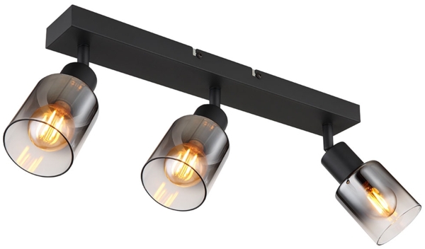 Deckenleuchte, 3 Flammig, Rauchglas, beweglich, L 41 cm