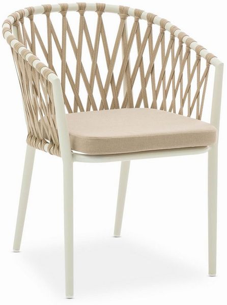 IDIMEX Gartenstuhl SUNNY (6 St), Moderne Outdoor Stühle stapelbar inkl. Auflagen, 6 Personen weiß/beige