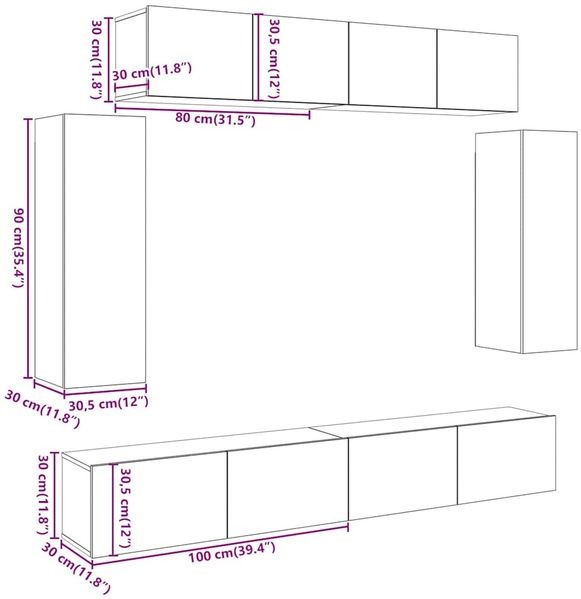 vidaXL 6-tlg. TV-Schrank-Set Wandmontage Artisan-Eiche Holzwerkstoff 3329002 Bild 11