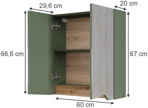 Spiegelschrank Marelle Grün/Artisan 60 x 67 cm mit höhenverstellbarem Einlegeboden Vicco Bild 2