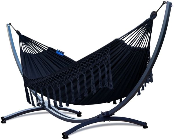 Potenza Hängematte mit Gestell – 220kg für 2 Personen, Hängematte- 220x160, 200kg, Cocoon XXL Santia Schwarz