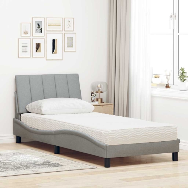 vidaXL Bett mit Matratze "Hanko" Hellgrau 90x200 cm Stoff 3310503 Bild 2