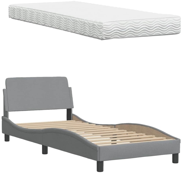 vidaXL Bett mit Matratze "Hanko" Hellgrau 90x200 cm Stoff 3310503 Bild 7