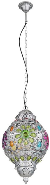 LED Pendellampe silber, Kristalle bunt, H 120 cm