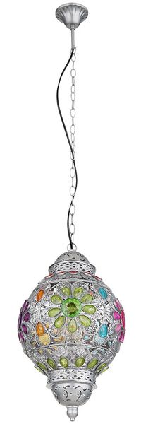 LED Pendellampe silber, Kristalle bunt, H 120 cm