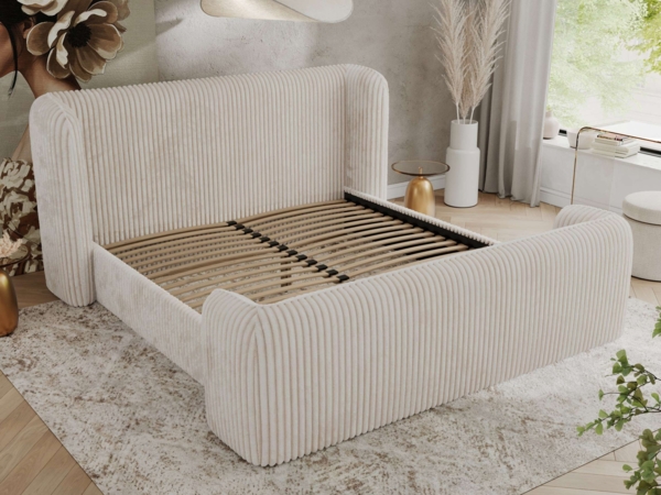 Polsterbett mit Lattenrost, Doppelbett für Schlafzimmer, Gepolstertes Kopfteil, Pocket matratze Härtegrad H3/H4 - EMORA CLASSIC DUO - 140 x 200 cm - Beige Cord - VIRE-LUX Bild 3