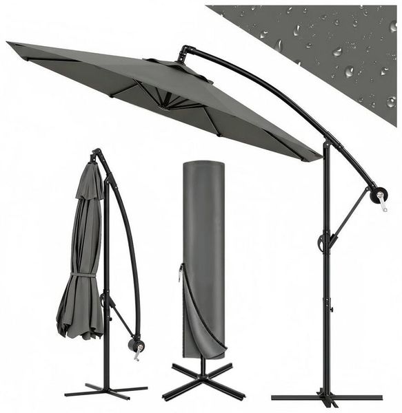 GarveeMore Sonnenschirm 300cm Ampelschirm 360° drehbar Gartenschirm mit Kurbel UV-Schutz 50+, Wasserabweisender Gartenschirm mit Schutzhülle und Ständer für Balkon