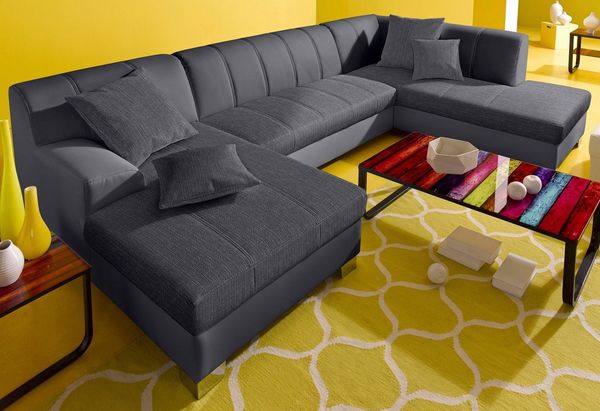 INOSIGN Wohnlandschaft Turah moderne Steppung, incl. Zierkissen, auch in Leder, wahlweise mit Bettfunktion, B/T/H: 297/82/75 cm, U-Form