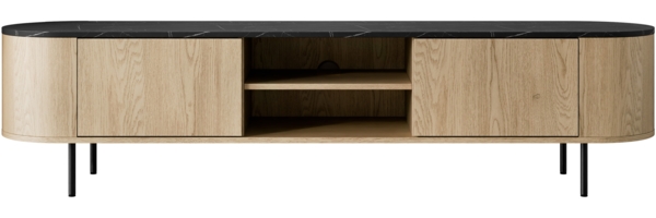 TV-Lowboard Lygrint 180 2D (Farbe: Eiche Cremona / Marmor Schwarz + Schwarz)