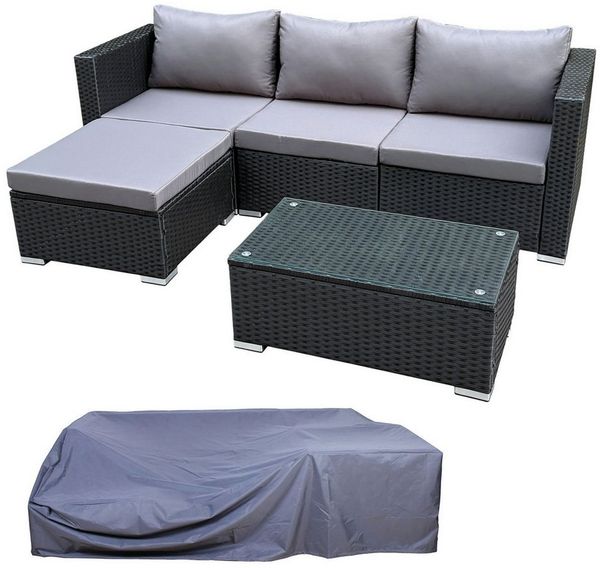 SVITA Loungeset QUEENS, (Set, 6-tlg, Garten-Lounge), modular stellbar, breite Armlehnen, mit Abdeckhaube, Schwarz