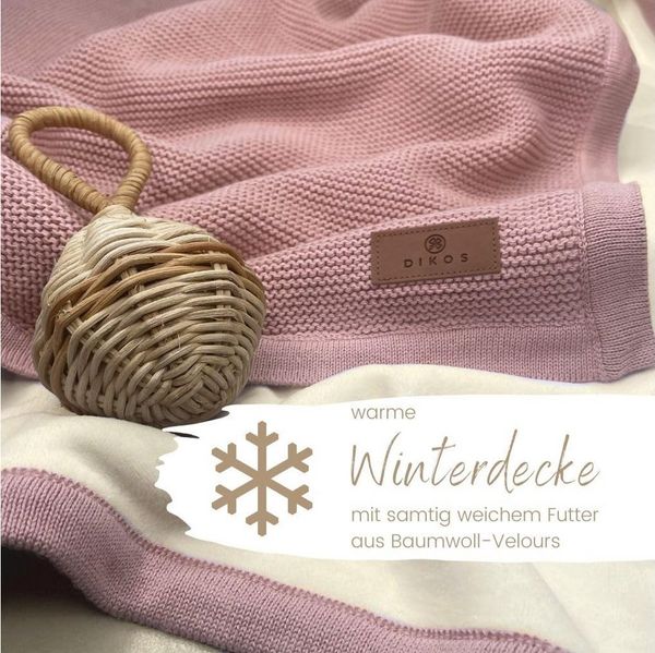 Babydecke Winterdecke Neugeborene Altrosa, Grau Baumwolle/Velours OEKO-TEX®, DIKOS, PREMIUM Baby Kinderwagendecke Winter, mit Bordüre, warm, kuschelweich