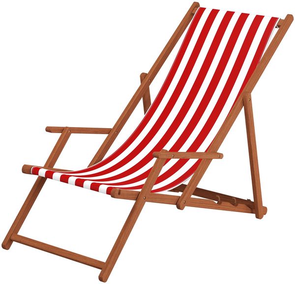 Deckchair rot-weiß Strandstuhl Gartenstuhl Buche dunkel Sonnenliege Relaxliege klappbar 10-314