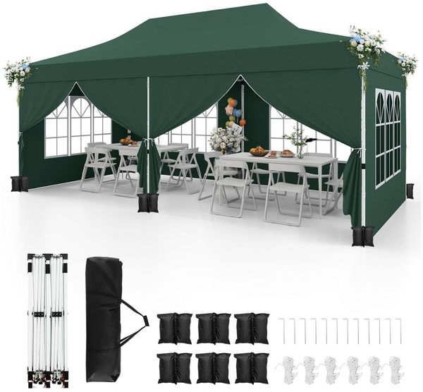 3 x 6m Pavillon Faltpavillon mit 6 Abnehmbaren Seitenwänden Höhenverstellbarer Partyzelt Grün