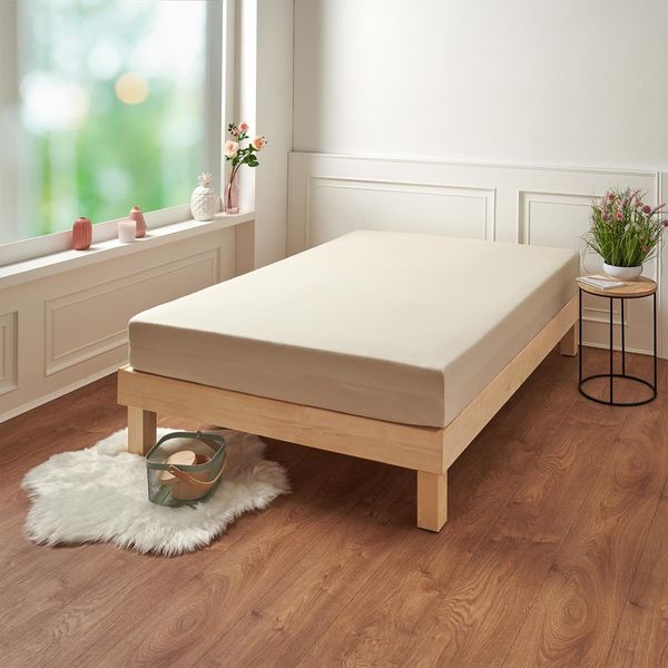 Traumschlaf Premium Interlock Jersey Spannbettlaken|90x220 cm - 100x220 cm| natur