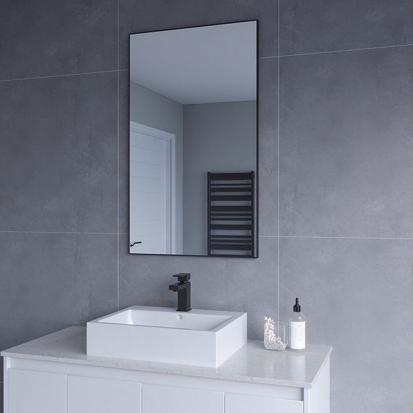 AQUABATOS Spiegel Wandspiegel schwarz Flur Spiegel Wand groß Badezimmer 100x60cm, Vertikal und Horizontal möglich,Aluminiumrahmen,rechteckig