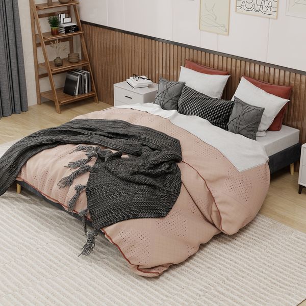 Polsterbett 160×200 cm mit hohem Kopfteil und Stauraum unter dem Bett, Grau