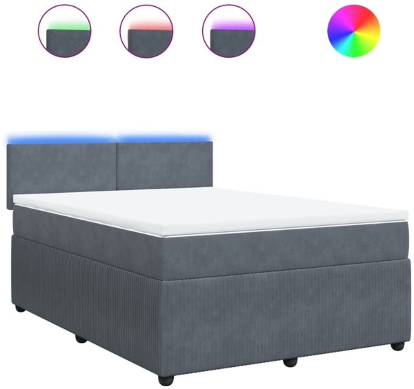 vidaXL Boxspringbett mit Matratze Dunkelgrau 140x190 cm Samt 3290029