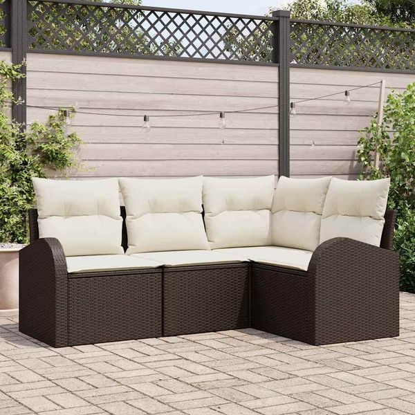 vidaXL Gartensofa-set mit Kissen 4 pcs Braun und Weiß Poly-Rattan 3354687