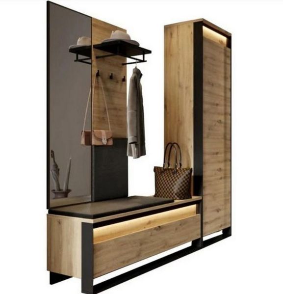 Compleo Garderoben-Set LIMA (Schrank, Kleiderbügel, Schuhregal, Spiegel) Modernes Möbelset, Loft stil