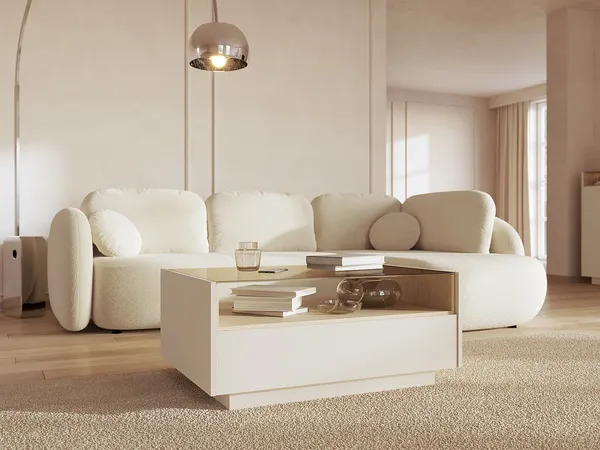 Vente-unique - ALIVENTO Couchtisch GlasHolz, Platte BeigeBeige - B 67,2 cm x H 43,4 cm x L 96 cm