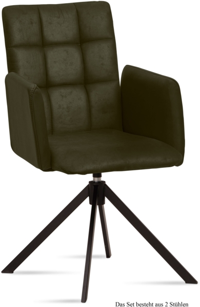 Armlehnstuhl drehbar (2er-Set) Deeann 52x91x60 Schwarz/Khaki