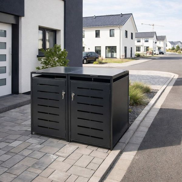 abc HOME Mülltonnenbox 2er für bis zu 2X 240L Tonnen – Stahl, Abschließbar, Anthrazit