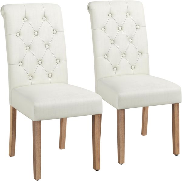 Yaheetech Esszimmerstühle 2er Set Küchenstuhl Polsterstuhl mit hoher Rückenlehne, Beine aus Massivholz, gepolsterte Sitzfläche aus Leinen, Beige