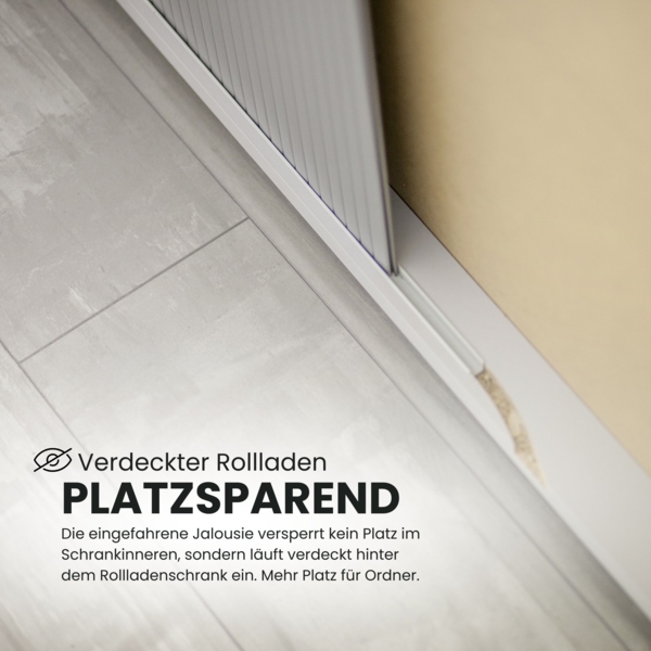 bümö Aktenschrank abschließbar mit Rollladen, Rollladenschrank für Ordner & Co. - Büroschrank mit Rollo, abschließbarer Ordnerschrank aus Holz in Ahorn/Silber mit Bogengriff, 1733S-3-S-BM Bild 6