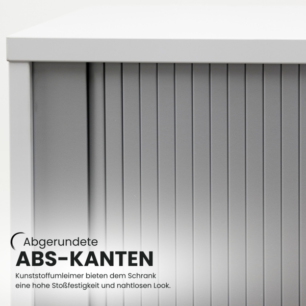 bümö Aktenschrank abschließbar mit Rollladen, Rollladenschrank für Ordner & Co. - Büroschrank mit Rollo, abschließbarer Ordnerschrank aus Holz in Ahorn/Silber mit Bogengriff, 1733S-3-S-BM Bild 10
