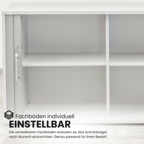 bümö Aktenschrank abschließbar mit Rollladen, Rollladenschrank für Ordner & Co. - Büroschrank mit Rollo, abschließbarer Ordnerschrank aus Holz in Ahorn/Silber mit Bogengriff, 1733S-3-S-BM Bild 3