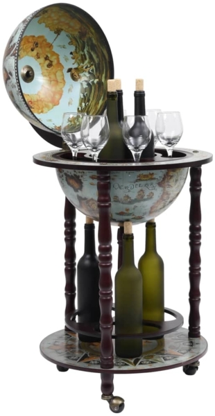 vidaXL Globus-Bar mit Flaschenregal Eukalyptusholz Blau [320905]