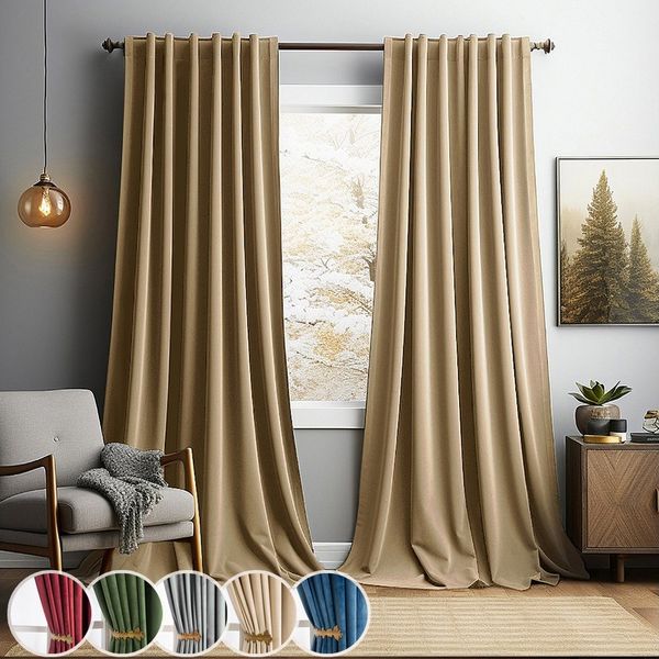 Jibenhome Gardine Vorhang mit Kräuselband Samt Verdunklungsvorhänge, Blickdicht Vorhänge (2 St), Gardinen Wohnzimmer Vorhangschals, B132cm Thermogardine Schlafzimmer