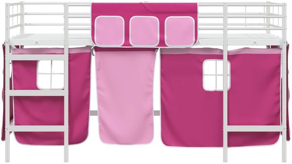 vidaXL Kinder Loft Bettgestell mit Vorhängen Uni Weiß und Rosa 42020827 Bild 6