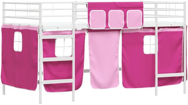 vidaXL Kinder Loft Bettgestell mit Vorhängen Uni Weiß und Rosa 42020827 Bild 4