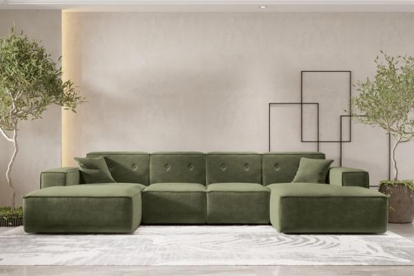 Wohnlandschaft Sofa U-Form CESINA in Stoff Perfect Harmony Waldgrün